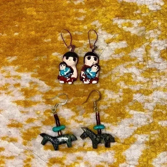 Hand Crafted Jewelry - Bundle 2 pair Guatemalan earrings jade turquoise silver donkeys